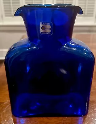 Buy Blenko Cobalt Blue Art Glass Double Spout Water Jug Bottle Carafe • 42.20£