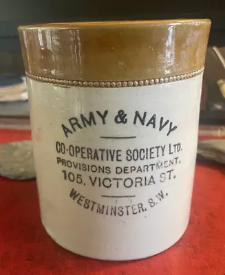 Buy Original Antique Army & Navy Co-Op Westminster Provisions Depart. Stoneware Jar • 32£