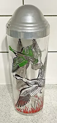 Buy ART DECO 1930's GLASS COCKTAIL SHAKER COLOURED FLYING GEESE DUCKS ALUMINIUM LID • 19.99£