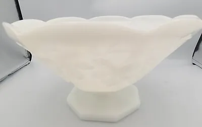 Buy Anchor Hocking White Milk Glass Octagon Pedestal Fruit Bowl Grape & Leaf Design • 11.58£