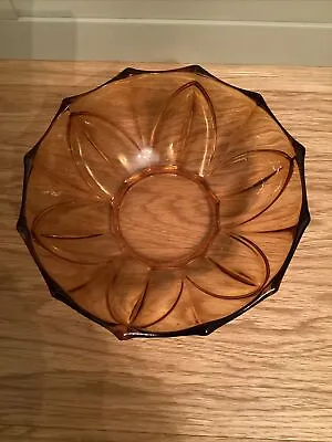 Buy Vintage Pressed Glass Amber Colour Fruit Bowl Sunflower Pattern 25cm Diameter • 8£