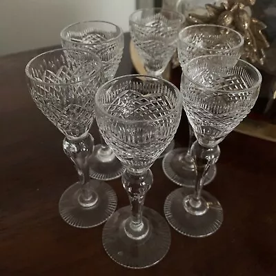 Buy Set Of 6 Victorian/Edwardian Teeny Cut Glass Lead Crystal Liqueur Glasses • 55£