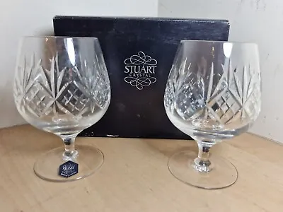 Buy Pair Of Stuart Cut Crystal Brandy Glasses  Erika  Pattern Boxed • 30£