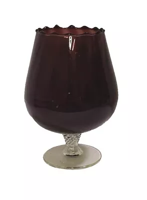 Buy VTG Amethyst Glass Brandy Snifter Vase Optic Swirl Clear Stem Base Bar Ware • 25.61£