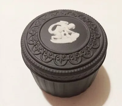Buy Wedgwood Pottery Lidded Round Box Black Basalt With A Cupid Figure On Lid Rare • 106£