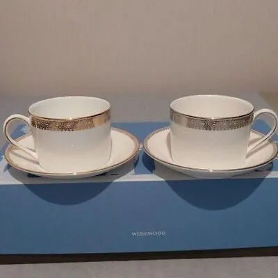 Buy Wedgwood Vera Lace Cup Saucer Pair Set Platinum Gold • 144.73£