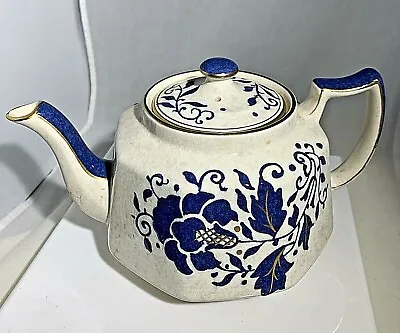 Buy Vintage Charlotte Rhead Bursley Ware Blue W/  Gold Trim Teapot England Carnation • 16.60£