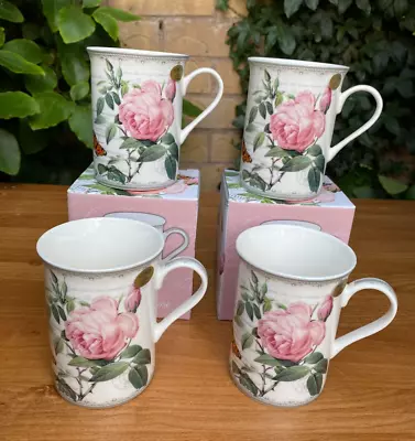 Buy 4 Pink Rose Mugs Coffee Tea Fine China Redoute Rose Classic Flower Mug Set • 18.99£
