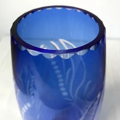 Buy Vintage Vase Cobalt Blue Glass Bohemian Cut To Clear  Height 10  / 25cm • 19.99£