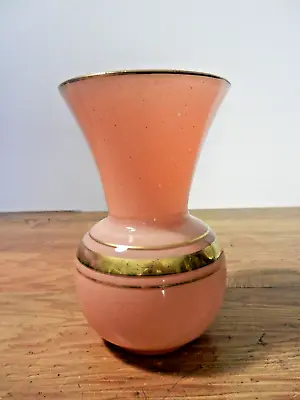 Buy Vintage Mid-Century French Pink & Gold Glass Vase 15cms • 8.50£