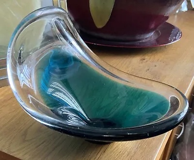 Buy Blue Glass Wave Dish Scandinavian Studio Modernist • 14.99£