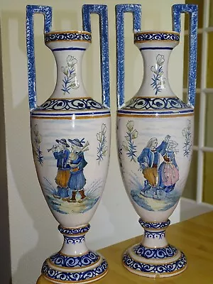 Buy VINTAGE TWO LARGES VASES FRENCH HR QUIMPER Circa 1900s' COUPLE BRETON  15,35  • 520.60£