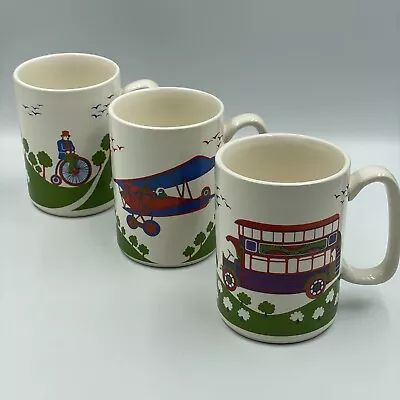 Buy 3 X Vintage Celtic Irish Fine Earthenware Mugs  Buses Planes & Bikes Coffee Cups • 29.99£