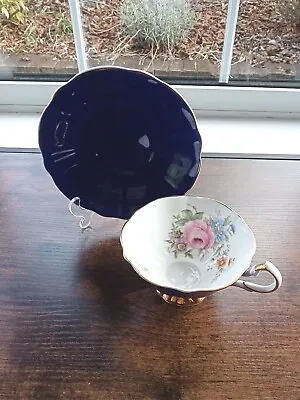 Buy Vintage Queen Anne Cabinet Cup & Saucer Colbalt Blue & Floral • 15£