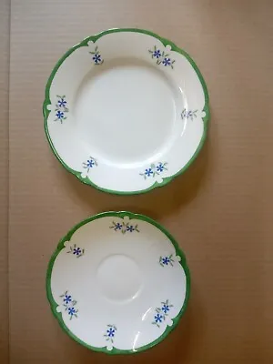 Buy Antique The Foley China Blue FlowerSaucer & Side Plate (1895-1910) Pattern X8051 • 20£