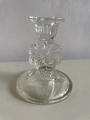 Buy Art Deco Sowerby Pressed Clear Glass Cosmos Candlestick Daisy Pattern • 6.50£