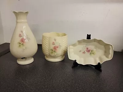 Buy Vintage 3 Piece Matching Set Pink Floral Donegal Bone China Vase Plate • 5.99£