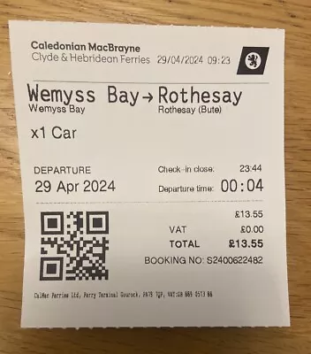 Buy Wemyss Bay - Rothesay Bute Caledonian MacBrayne Ferry Ticket Apr 2024 Scotland • 1.49£