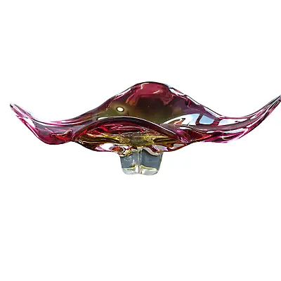 Buy Bohemian Czech Chribska Cranberry Glass Bowl Lips  Josef Hospodka 1960-70S • 15.99£