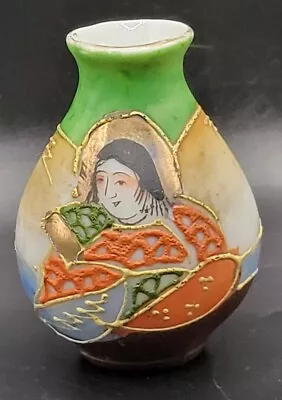 Buy Occupied Japan Vintage Pottery Pot Vase Samurai Orange Green Ocean Miniature Sun • 9.48£