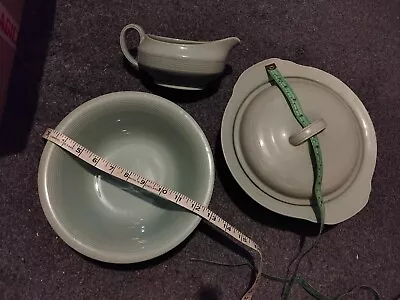 Buy 1940s Beryl Woods Pottery Green Lidded Dish & Gravy Jug & Open Dish 9  Bundle • 15£