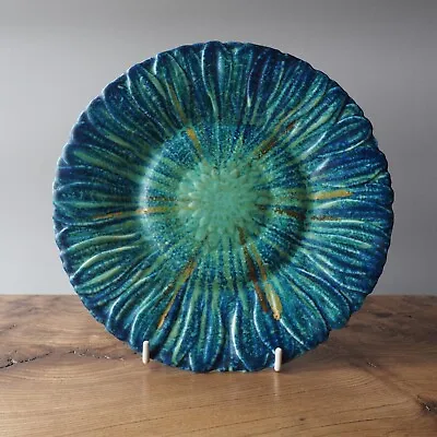 Buy Antique Art Pottery Bretby Pottery Plate Green Blue Drip Glaze Sunflower Charger • 28£