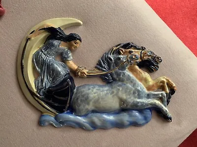 Buy Burleigh Ware C1930s Art Deco Horses Chariot Moon Ethereal Wall Plaque Selene • 45£