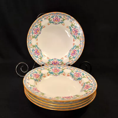 Buy Mintons 5 Soup Bowls Rimmed 7 7/8  RN#566884 Hand Painted Floral Pink Blue 1910 • 236.79£