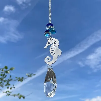 Buy New Seahorse Blue Sun Catcher Mobile ~ Glass Droplet ~ Beach Seaside Theme • 11.25£