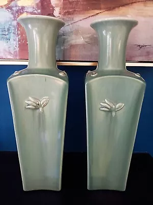 Buy Pair Of Rare Art Deco Clarice Cliff Pottery  KANG  Celadon Glaze Vases H.30.5 Cm • 78£