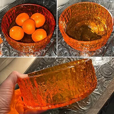 Buy 👀 Geoffrey Baxter Whitefriars Tangerine Glass Bowl ‘bark’ Pattern 8” Collectors • 350£