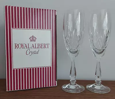 Buy 2 X Royal Albert Crystal Regency Tulip Champagne Glasses Flutes, Original Box • 15.99£