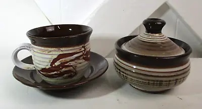Buy Skegness Studio Art Pottery Lidded Preserve Sugar Honey Pot & Cup & Saucer • 6.99£