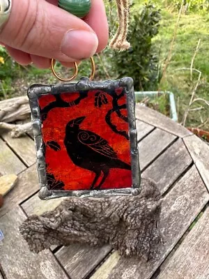 Buy Red Stained Glass Raven Suncatcher, Window Ornament - Witchcraft, Wicca • 18.99£