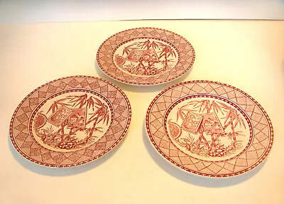 Buy  J. M. And Son Bamboo Pattern England Dinner Plate Red Transferware Set Of Three • 68.40£