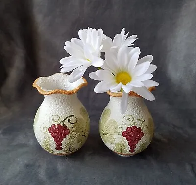 Buy Studio Pottery Bud Posy Vases Set Of 2 Grape Vine Pattern Textured Finish H3.5  • 9.50£
