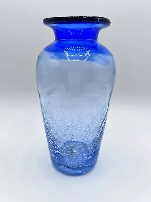 Buy Vintage Blenko Blue Crackle Art Glass 6.25” Vase Estate • 26.55£