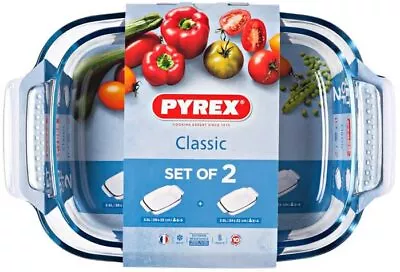 Buy Pyrex Roaster Glass Dishes High Resistance Bakeware Classic Oven 3.6L & 2.6L • 16.49£