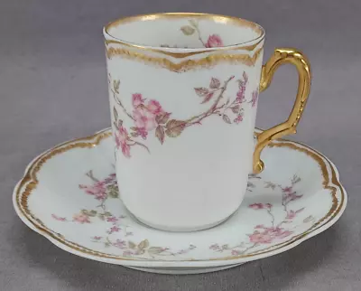 Buy Limoges Schleiger 462A Pink Roses Floral & Double Gold Chocolate Cup & Saucer B • 120.47£