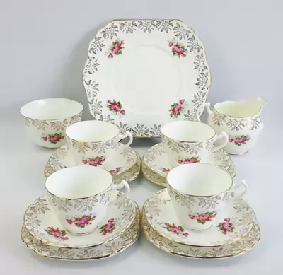 Buy Trentham Royal Crown - 15 Piece Tea Set - Pink Rose & Gold Chintz -Vintage 1950s • 52£