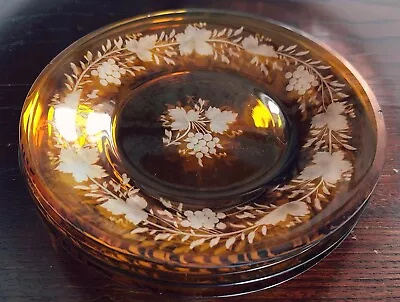 Buy 5 Antique Victorian Bohemian Etched Glass Amber Cut To Clear Ice Plates • 80£