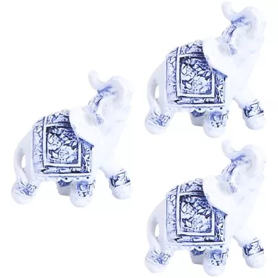 Buy  3 Pcs Blue And White Porcelain Elephant Vintage Ornament Household • 21.15£