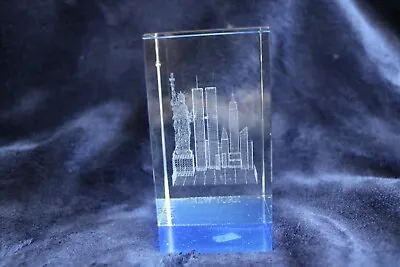 Buy 3D Lazer Etched Glass Paperweight  Statue Of Liberty & Twin Towers  • 8.97£