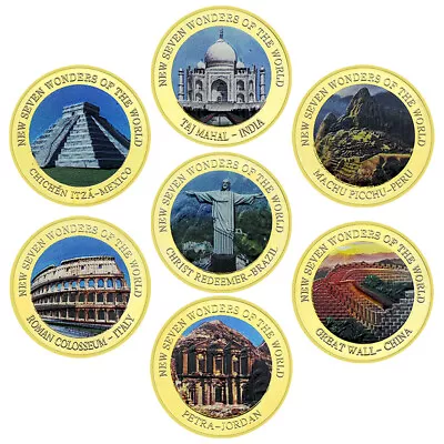 Buy  New Seven Wonders Of The World Gold-plated Commemorative Coin Metal Badge Medal • 3.96£