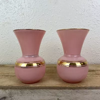 Buy 2x (Pair) OPAL GLASS VASES Pink Gold (15cm) Vintage French Art Nouveau • 39.97£
