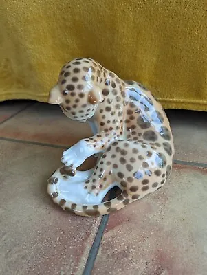 Buy Large Lomonosov USSR Russian Cheetah / Leopard Animal Porcelain Figurine • 72£