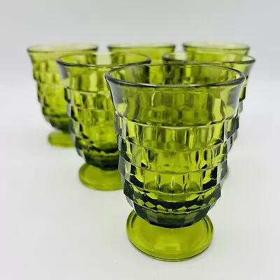Buy Vintage MCM Olive Green WHITEHALL Colony Cubist Footed Juice Glasses Set Of 6 • 27.47£
