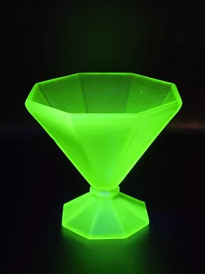Buy Art Deco Satin Green Glass Pedestal Dish 4.75  Glows Flaw • 20.16£