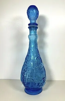 Buy Vintage Empoli Blue Glass Decanter Bottle - Grape Design • 27£