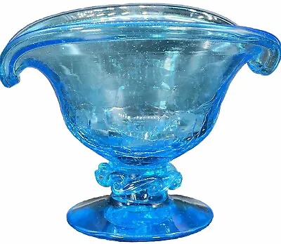 Buy Blenko Pedestal Vase Crackle Glass Rigaree Hand Blown Vintage Candy Dish Compote • 33.18£